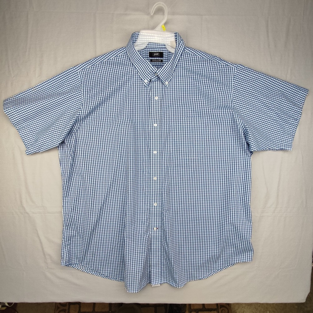 Berkley Jensen Shirt Mens XXXL Blue Gingham Wrinkle Free Button Up Short Sleeve
